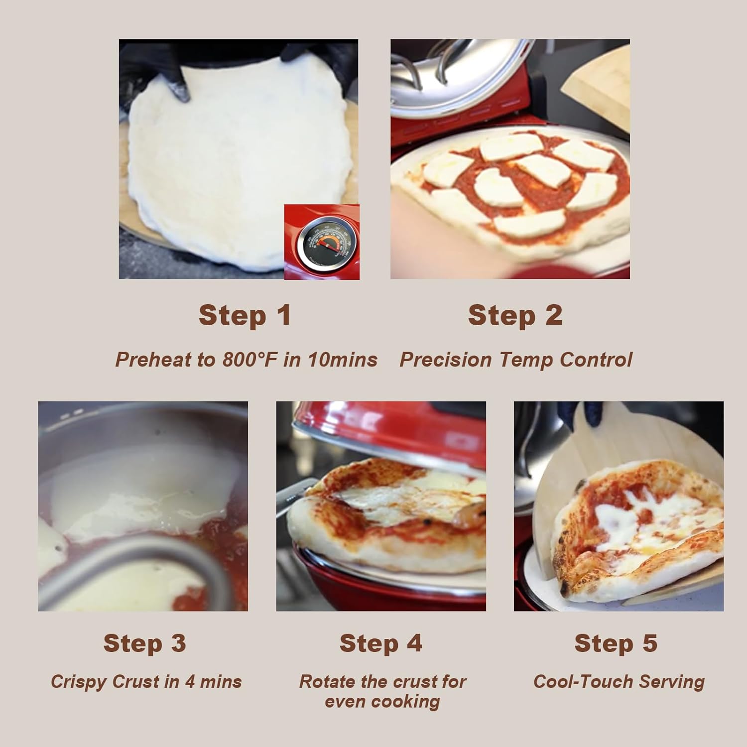 Electric Pizza Maker, 12 Inch Countertop Pizza Oven with Pizza Stone, 1200W Indoor Italian Style Pizza Cooker, Dual Heating with Independent Temperature Control, Heats Up to 800°F, White