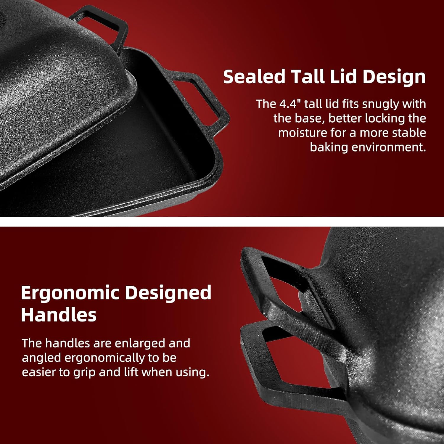 Davivy 9QT Large Cast Iron Bread Loaf Pan with Lid, Pre-Seasoned Dutch Oven for Sourdough Bread Baking, Non-stick Cast Iron Sourdough Baking Pan with Lid