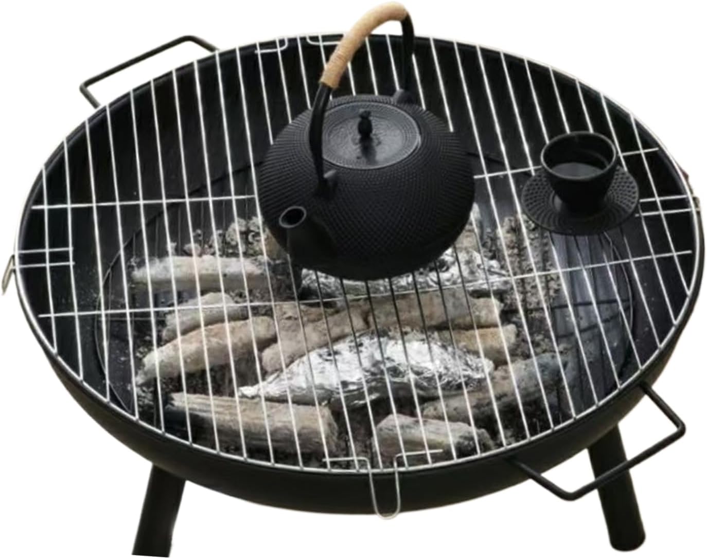 23 Inch Fire Pit with Cooking Grill,Outdoor Wood Burning BBQ Firepit with Lid, 3-in-1 Outdoor Fire Pit for Backyard Deck Bonfire