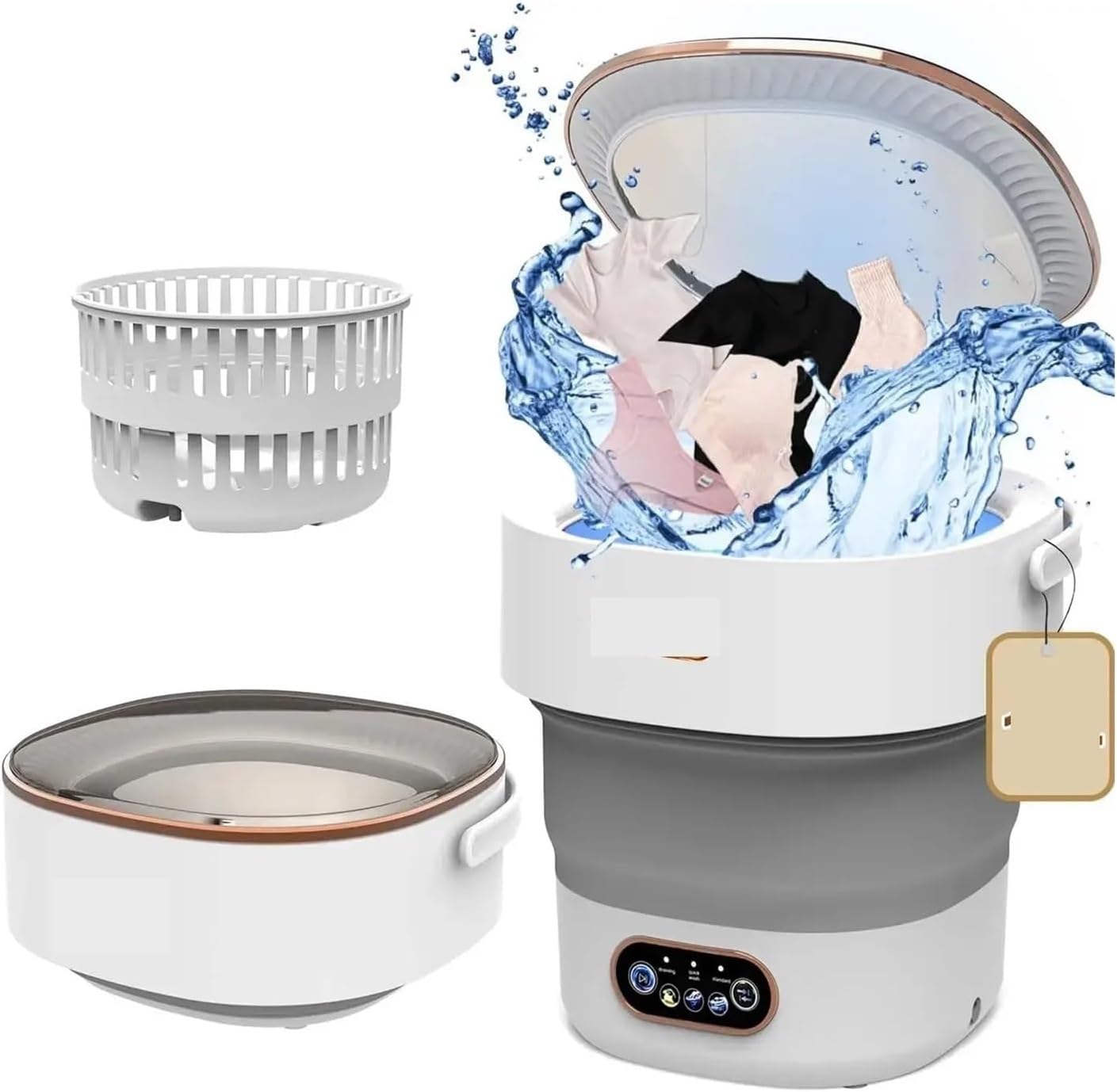 Portable Small Washing Dryer Machine Collapsible Washer with Spin Apartment Travel Socks Underwear Panties Washing Machine,for Travel,Camping, RV & Dorms(Khaki)