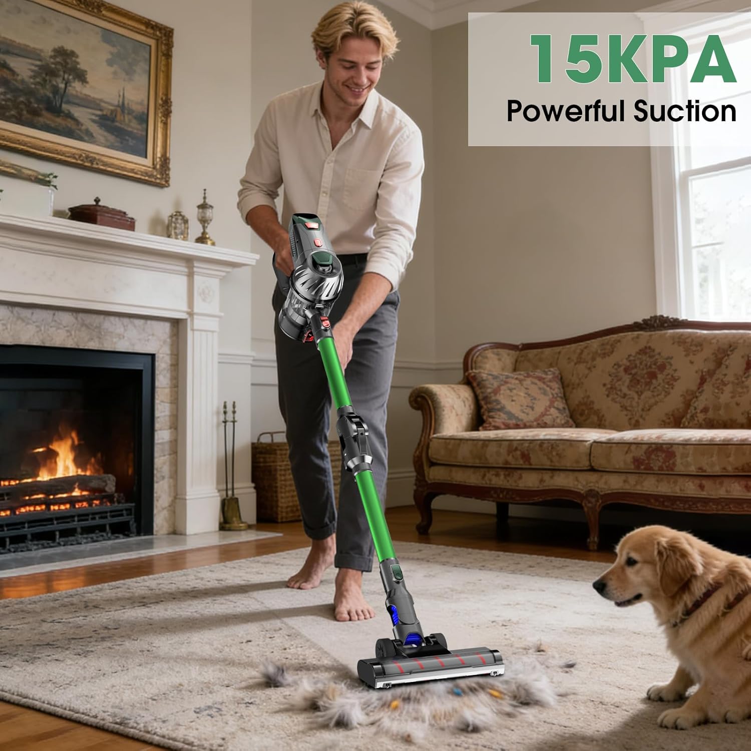 Cordless Vacuum Cleaner, Upgraded 15KPA 70 Minutes, Powerful Suction, Rechargeable, Lightweight, 180° Bendable Cane Vacuum Cleaner for Home/Pet Hair/Carpet/Floor