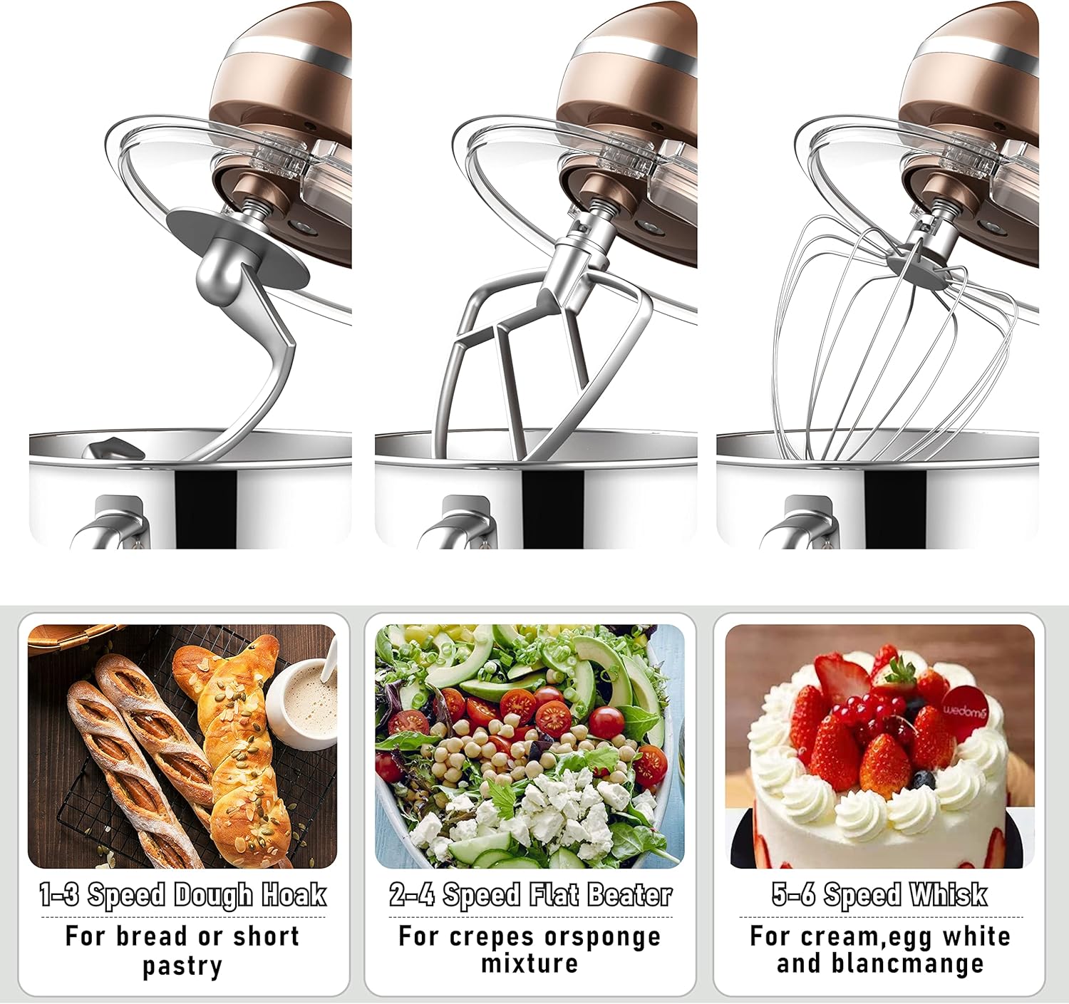 Kitchen Stand Mixer, 6.5 Quart, 6 Speed Tilt-Head Kitchen Mixer, Electric Food Mixer with Dough Hook, Wire Whip, Beater, Gold