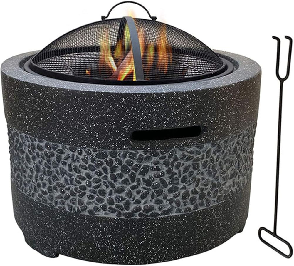 Small firepit, Large 3 in 1 Fire Pit with BBQ Grill Shelf, Edging of Artificial Stone for Outside Patio, Decking