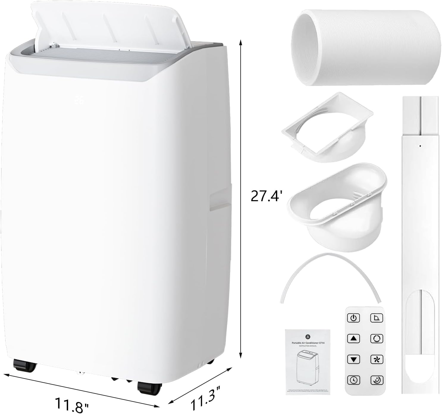 12000 BTU Portable Air Conditioner - 3 in 1 Cooler with Dehumidifier & Fan, Quiet, Cools Up to 550 sq. ft, Easy Install Kit, 24H Timer, Remote Control, LED Display, for Home & Office