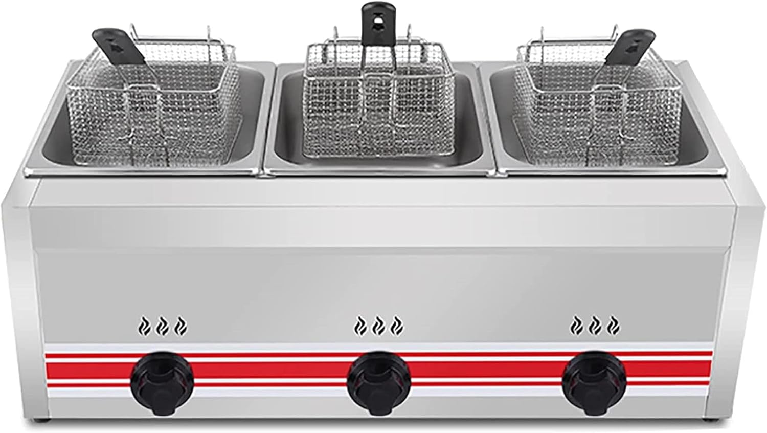 Commercial Gas Fryer with Visible Window, Stainless Deep Fryer with Basket, Restaurant Kitchen Equipment for French Fries, Easy to Clean（Triple Cylinder）