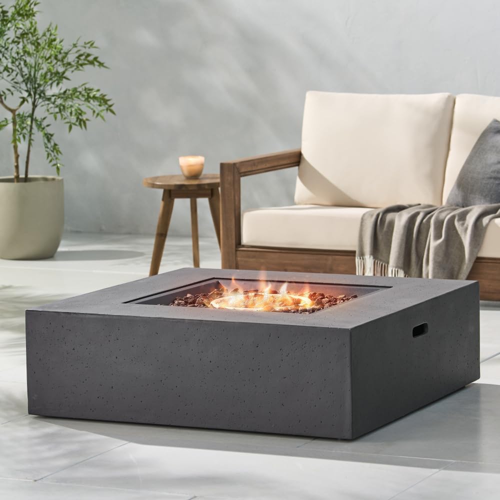 Modern Propane Gas Fire Pit Table with Smooth Concrete Surface and Clean Linear Design for Outdoor Living Spaces