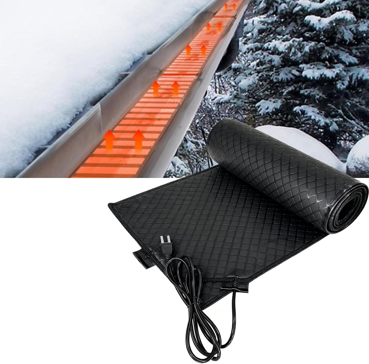No Slip Heated Outdoor Mats for Roofs and Gutters, Efficient Ice Dam Prevention, 120V Electric Roof Heating Melts Ice and Snow Kits,PVC Snow Melting Mats Outdoor 3in/h Melting Speed(13in*25ft)