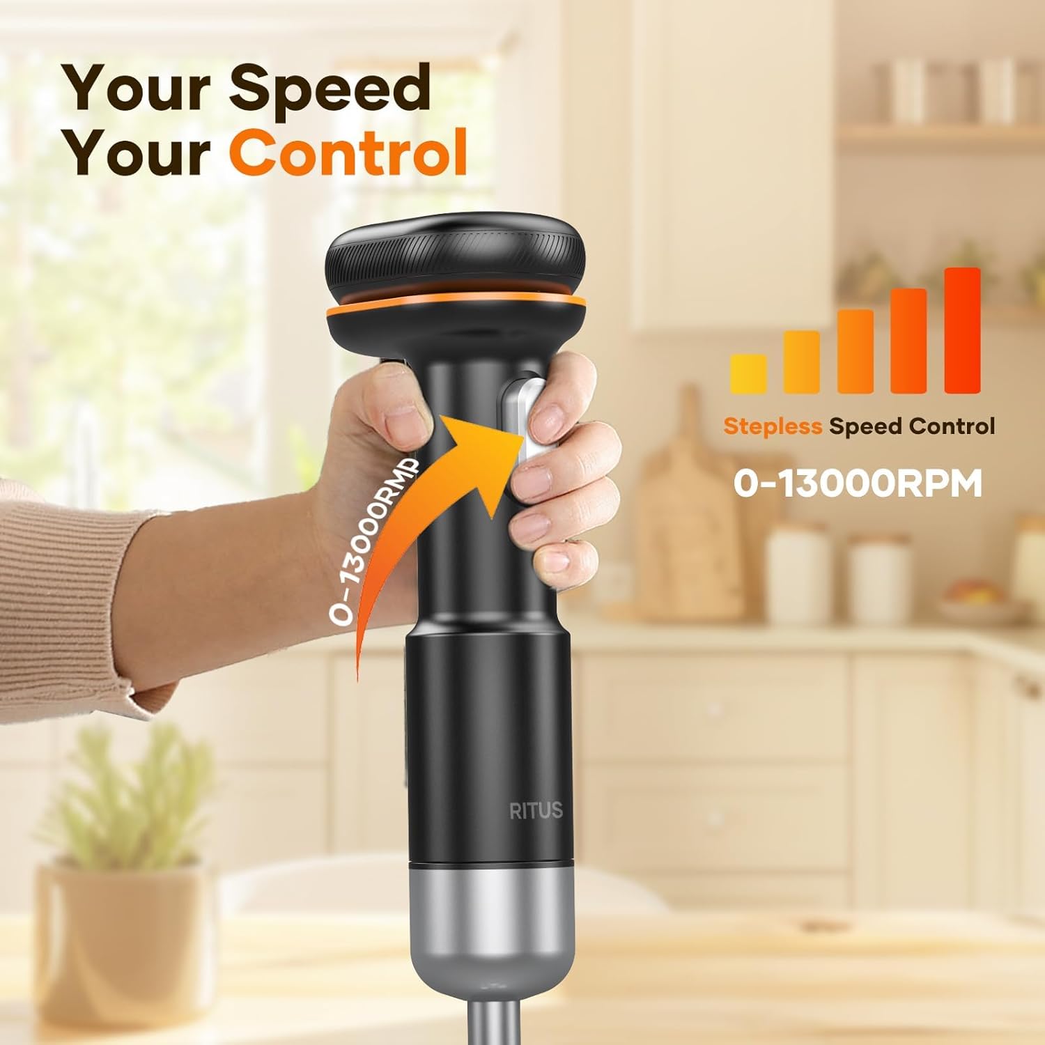 Cordless Stick Immersion Blender 5-in-1, Ritus 13000RPM Soup Blender Rechargeable Handheld Mixer For Baby Food & Smoothies, Variable Speed, Dishwasher-Safe, Mixing Beaker, Chopper, Whisk Milk Frother
