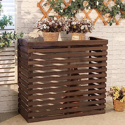 Cover for Outdoor Ac Screen for Outside Unit,Fencing to Hide Air Conditioner,Grid Wooden Air Conditioner Outer Rackfor Outside Unit Brown Plant Stand Anti-Corrosion Privacy