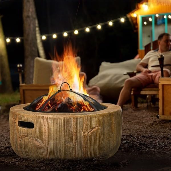 Outdoor Fire Pit with Stump Design, 24.25