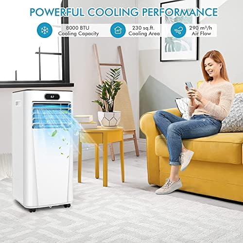 GOFLAME 8000BTU Portable Air Conditioner, 3-IN-1 Air Cooler & Dehumidifier with Remote Control, Sleep Mode, 2 Speeds and 24H Timer, Air Cooling Fan for Home & Office, White
