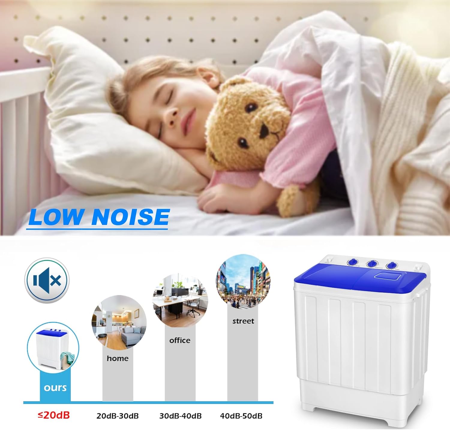 Nictemaw Portable Washing Machine 30Lbs Capacity Washer and Dryer Combo 2 In 1 Compact Twin Tub Laundry Washer (19Lbs) & Spinner (11Lbs) with Drain Pump, Time Control, for Apartment Dorms RV, Blue