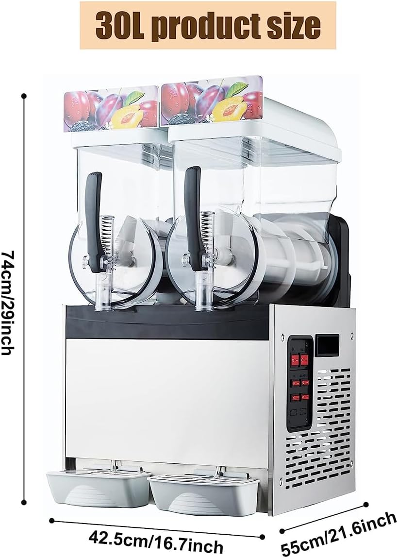 15L Commercial Slush Machine, 2 Tank Electric Crushed Ice Maker, Portable Ice Slushie Making Machine Smoothie Blender