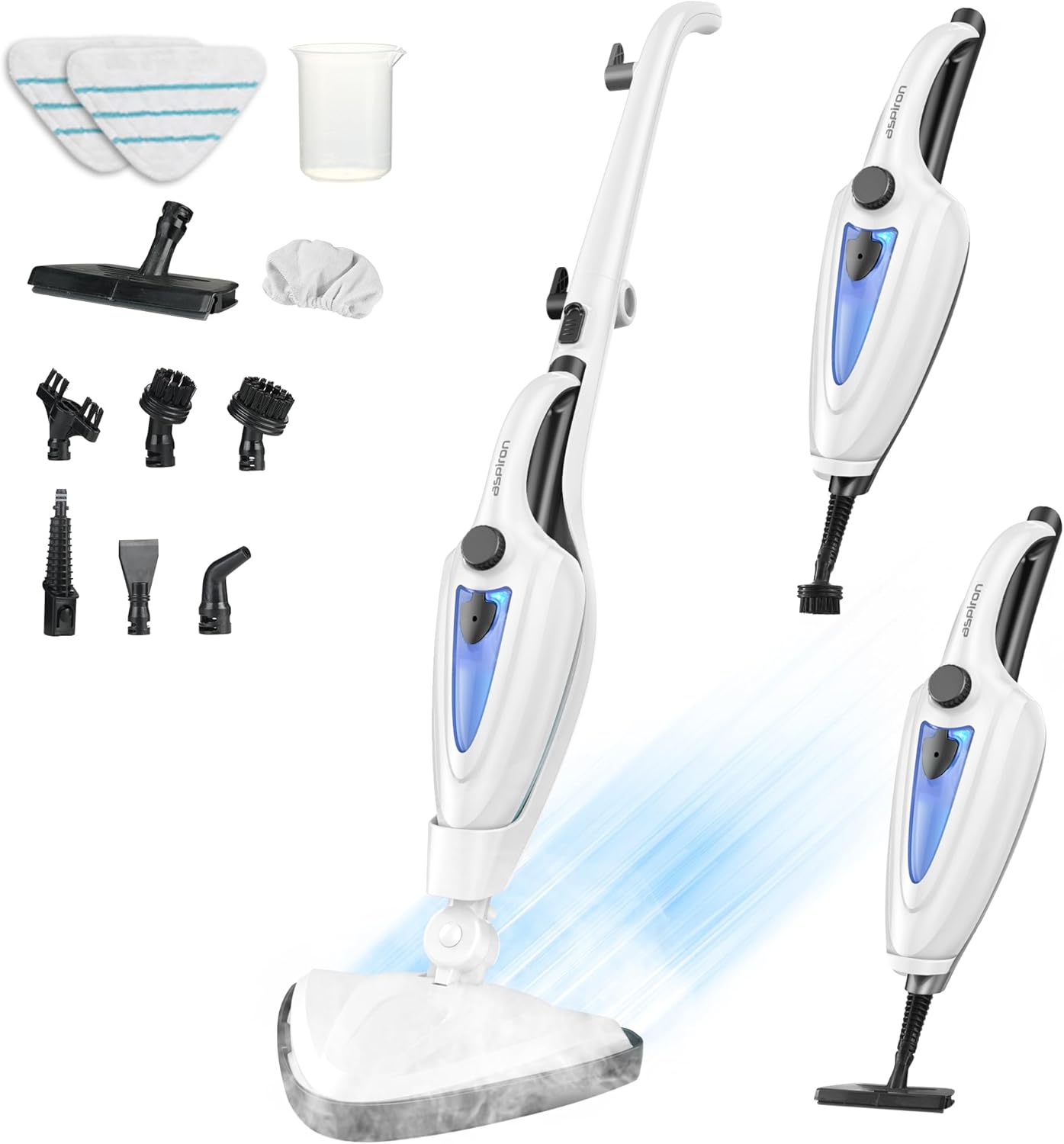 12-in-1 Steam Mop, Fast 15-Sec Heat-Up, 1500W Detachable Handheld Steam Cleaner with 2 Dirt Grip Pads, Removes 99.99% Stubborn Stains for Hardwood Floors, Clothes, Windows, Tiles, Furniture, Black
