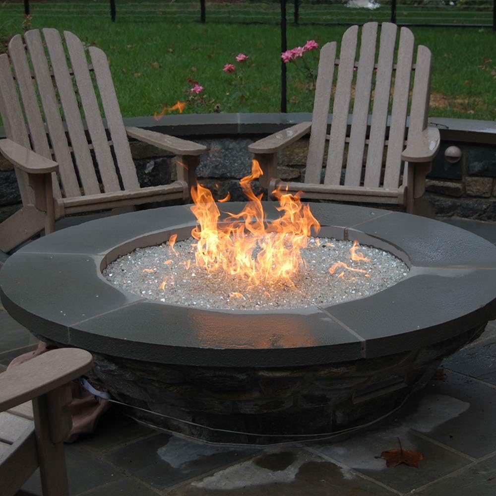 HPC Penta Match Lit Fire Pit Burner Kit with 48-Inch Stainless Steel Burner and 54-Inch Square Flat Pan, Propane, Polished Chrome, with Flange, Key, Valve, Flex Line and Fittings