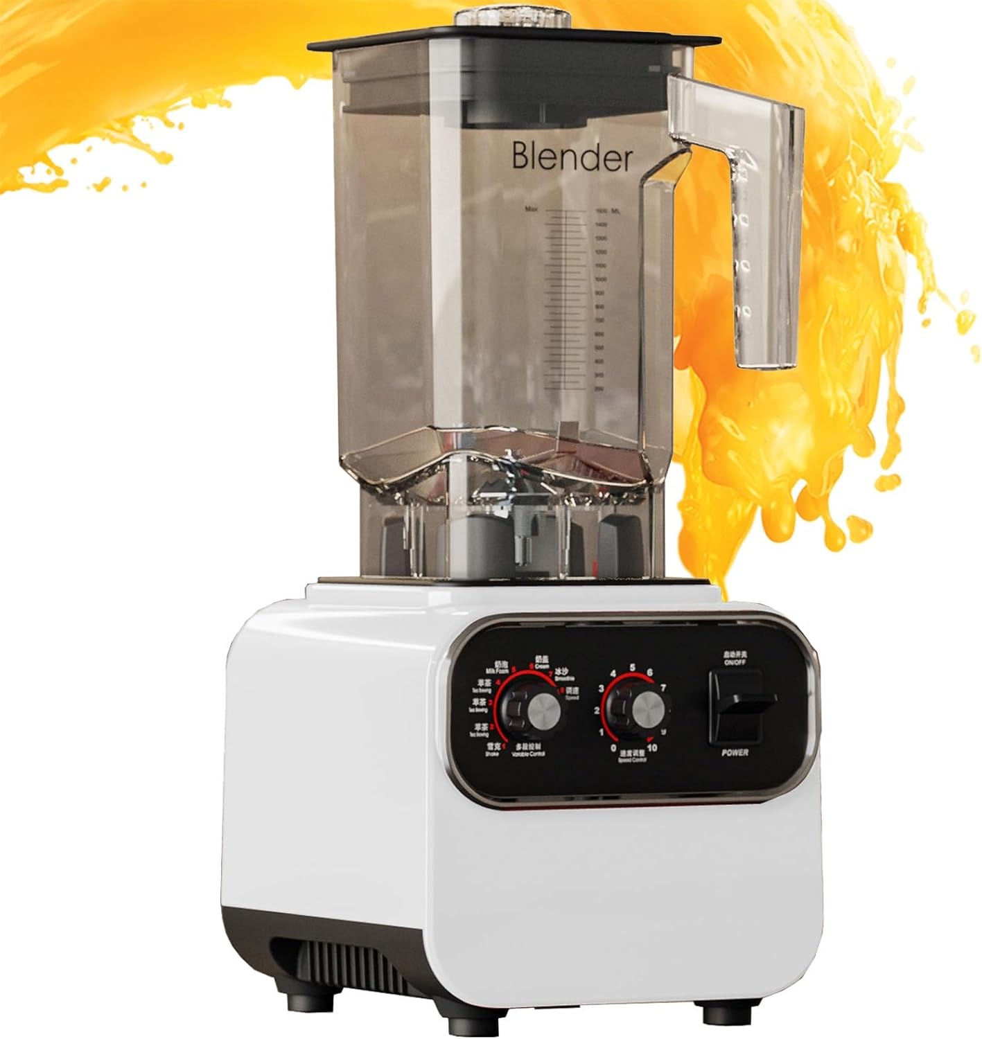 Power Max Professional-Performance Blender For Shakes And Smoothies, Puree And Ice Crush, 2L BPA-Free Glass Jar, 1600 Watts, 8 Stainless Steel Blades (Color : White, Size : 110V)