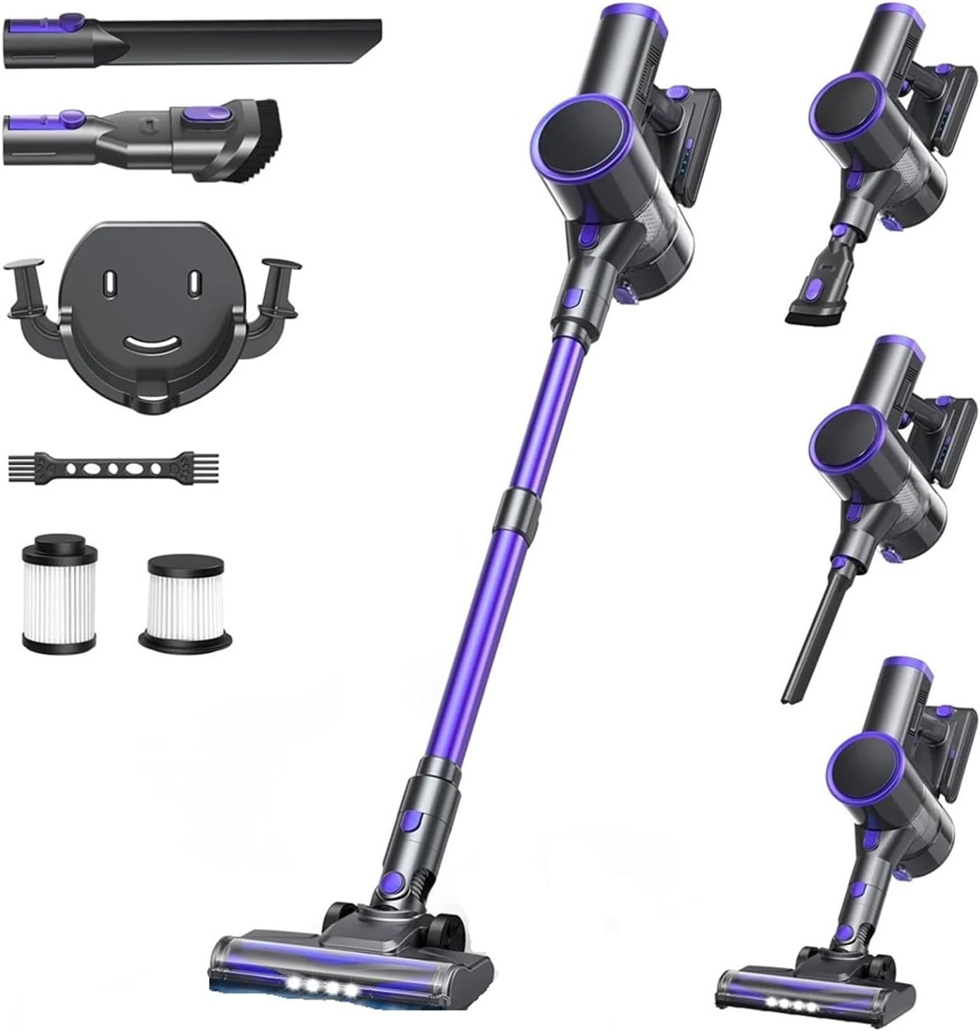 N12 Cordless Vacuum Cleaner, 200W Motor Ultra Lightweight 6-In-1 Handheld Stick Vacuum, Up To 45Mins Runtime For Carpet & Hard Floor(N12 Purple)