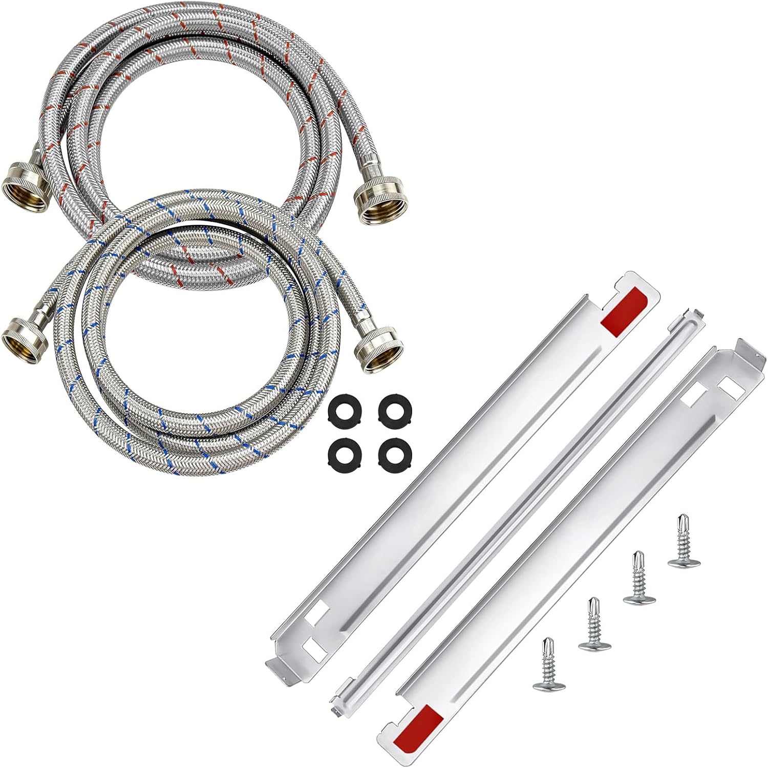 Beaquicy 6 Ft Washer Stainless Steel Hoses Braided Stainless Steel Water Supply Line & KSTK1 Washer Dryer Stacking Kit 27-inch for LG Laundry Washing Machine or Dryer