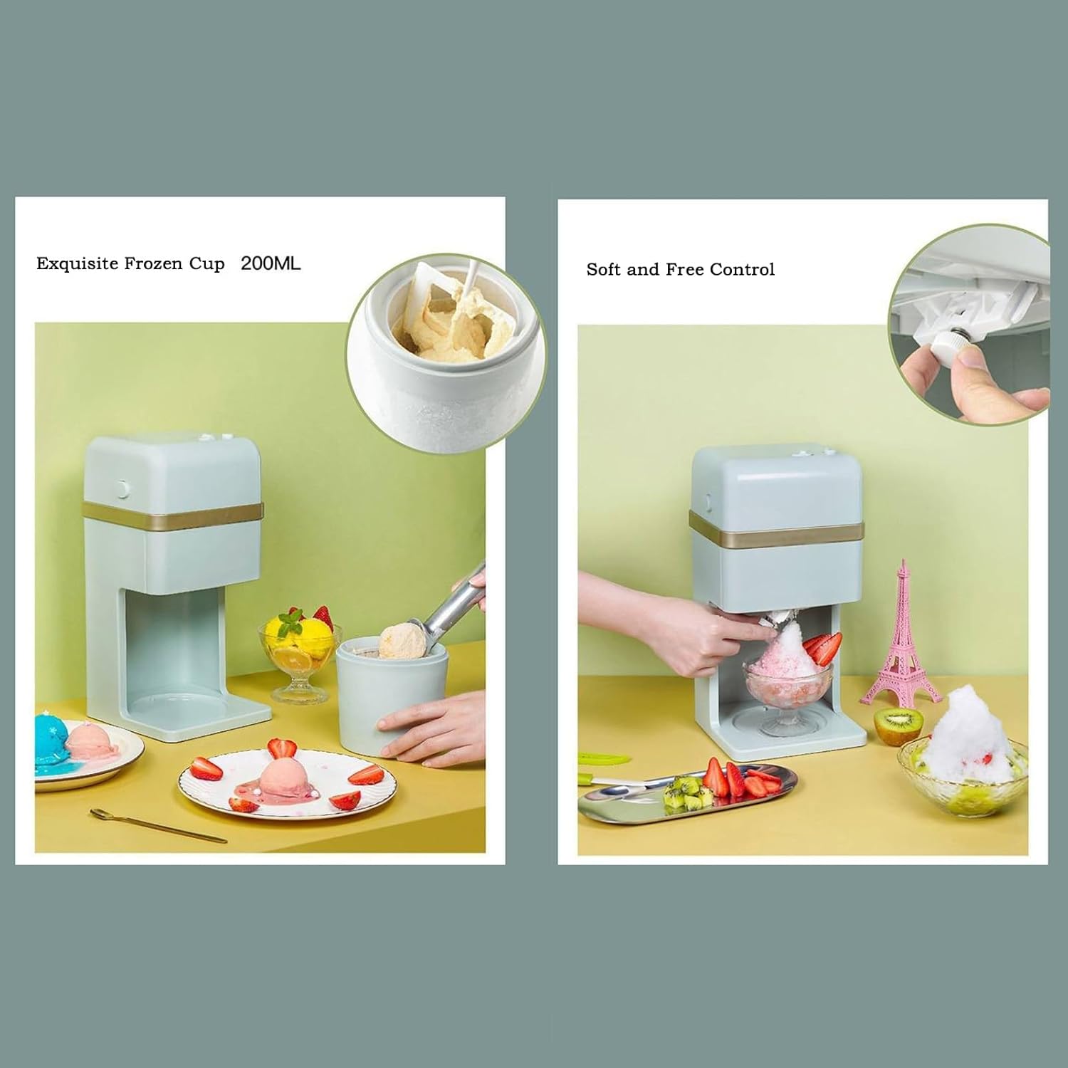 Ice Cream Maker Household Small Ice Cream Machine Homemade Shaved Ice Summer Mini Cone Milk Shake Smoothie Machine Table Top Ice Cream Machine，Fun Kitchen Appliance