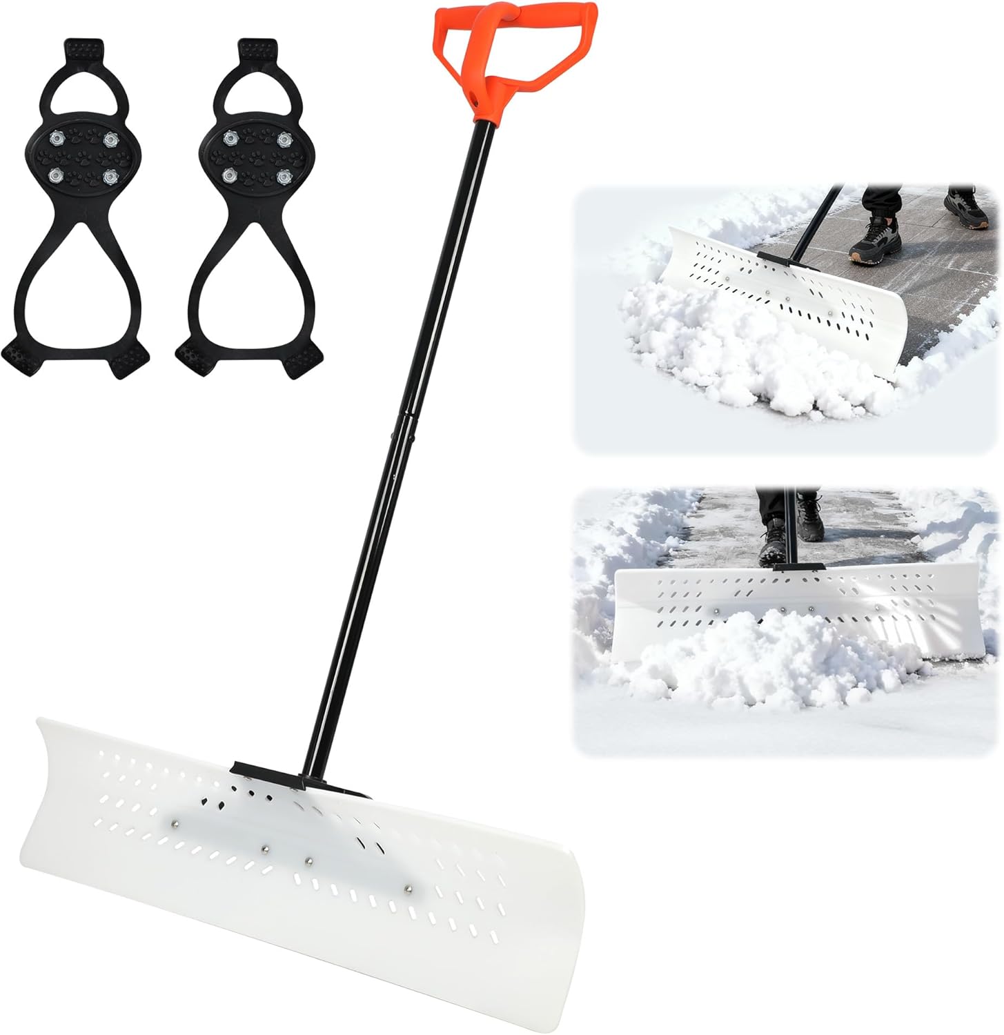 Orientools Snow Shovel and Pusher with Ergonomic Design, 36-Inch Wide Polyethylene Blade for Efficient Driveway and Sidewalk Snow Removal, Quick Connect Handle