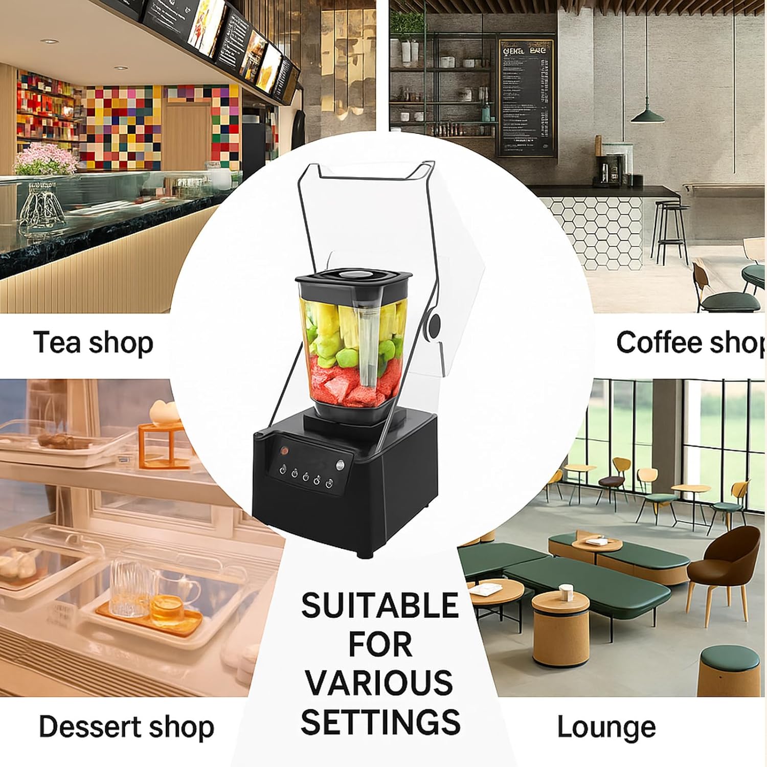 2600W Commercial Smoothie Maker Blender with Soundproof Cover, Quiet High-Speed 1.8L Ice Crusher, 5 Timed Presets, Professional Blender for Shakes, Smoothies, and Juices for Home and Commercial Use