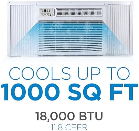 BLACK+DECKER Window or Through The Wall Air Conditioner 18000 BTU, AC Window Unit Cools Up to 1000 Square Feet, Window AC Unit with Remote Control, 3 Cooling Speeds and Fan Only, BD18WT6, White