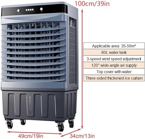 Swamp Cooler Air Conditioner with Water Tank, Evaporative Air Cooler with 4 Ice Box, Quiet Operation, 3 Wind Speeds for Outdoor Indoor Use(100cm/39in)