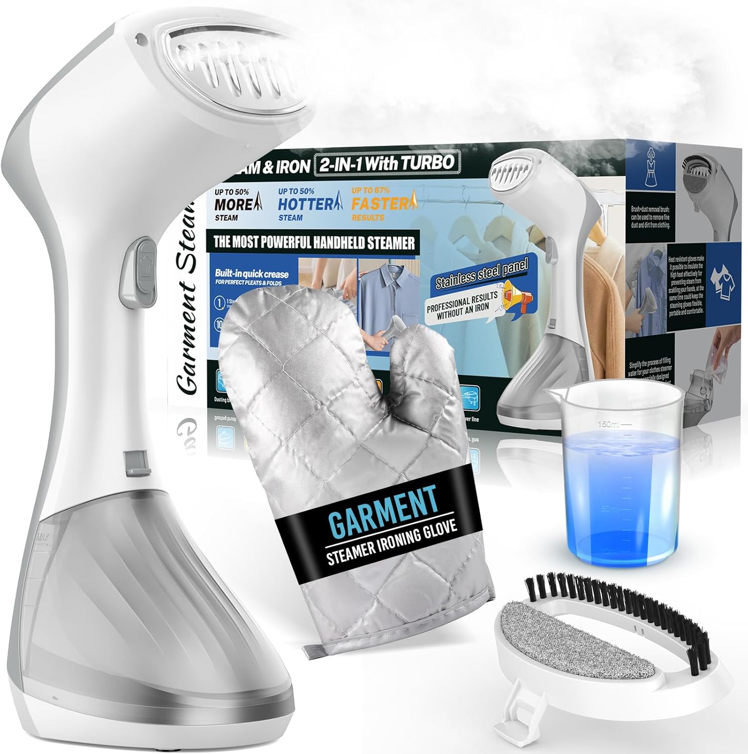 Steamer for Clothes, 10s Heat-up Handheld Clothes Steamer with Ironing Glove, 1300W Portable Garment Steamer 2 in 1 Fabric Wrinkle Removes, Strong Penetrating Steam Iron with Brush for Home and Travel