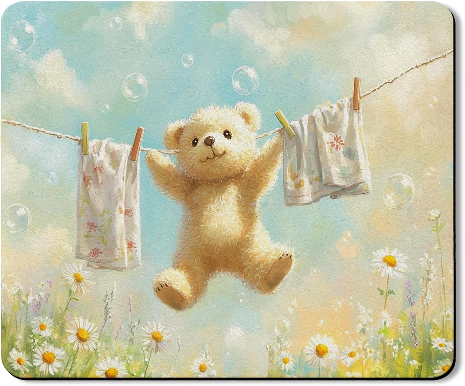 Cute Bear Washer Dryer Top Protector Mat, Fanciful Soft Toy Laundry Machine Dust Covers, Floral Rubber Anti-slip Waterproof Washer And Dryer Mats for Laundry Room 20x24 Inch