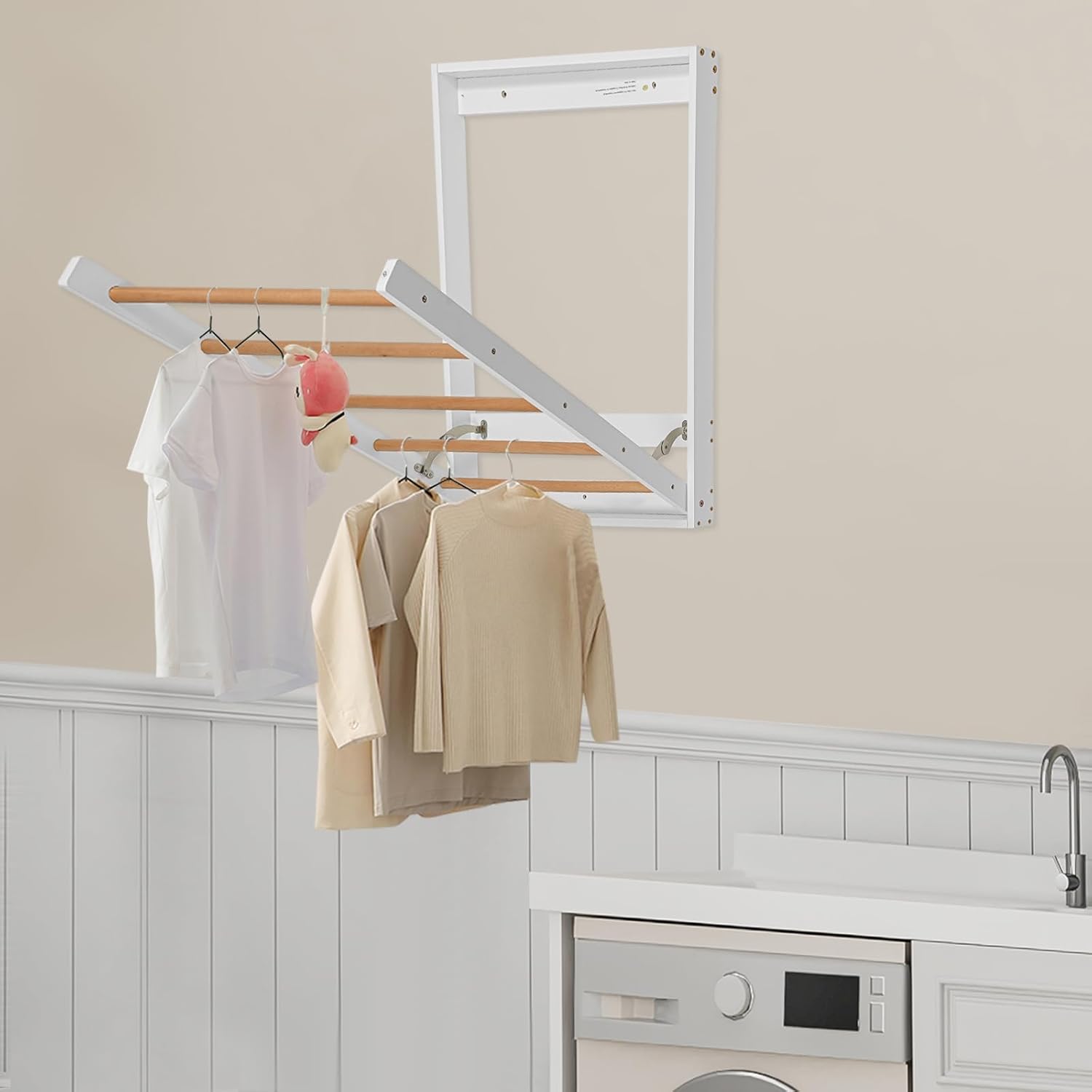 Clothes Drying Rack, Space-Saving Foldable Wall Mounted Clothing Dryer Racks with Drop-Down Design for Balconies, Toilets, Laundry Rooms, Bathroom