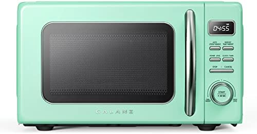 Galanz GLCMKZ07GNR07 Retro Countertop Microwave Oven with Auto Cook & Reheat, Defrost, Quick Start Functions, Easy Clean with Glass Turntable, Pull Handle.7 cu ft, Green