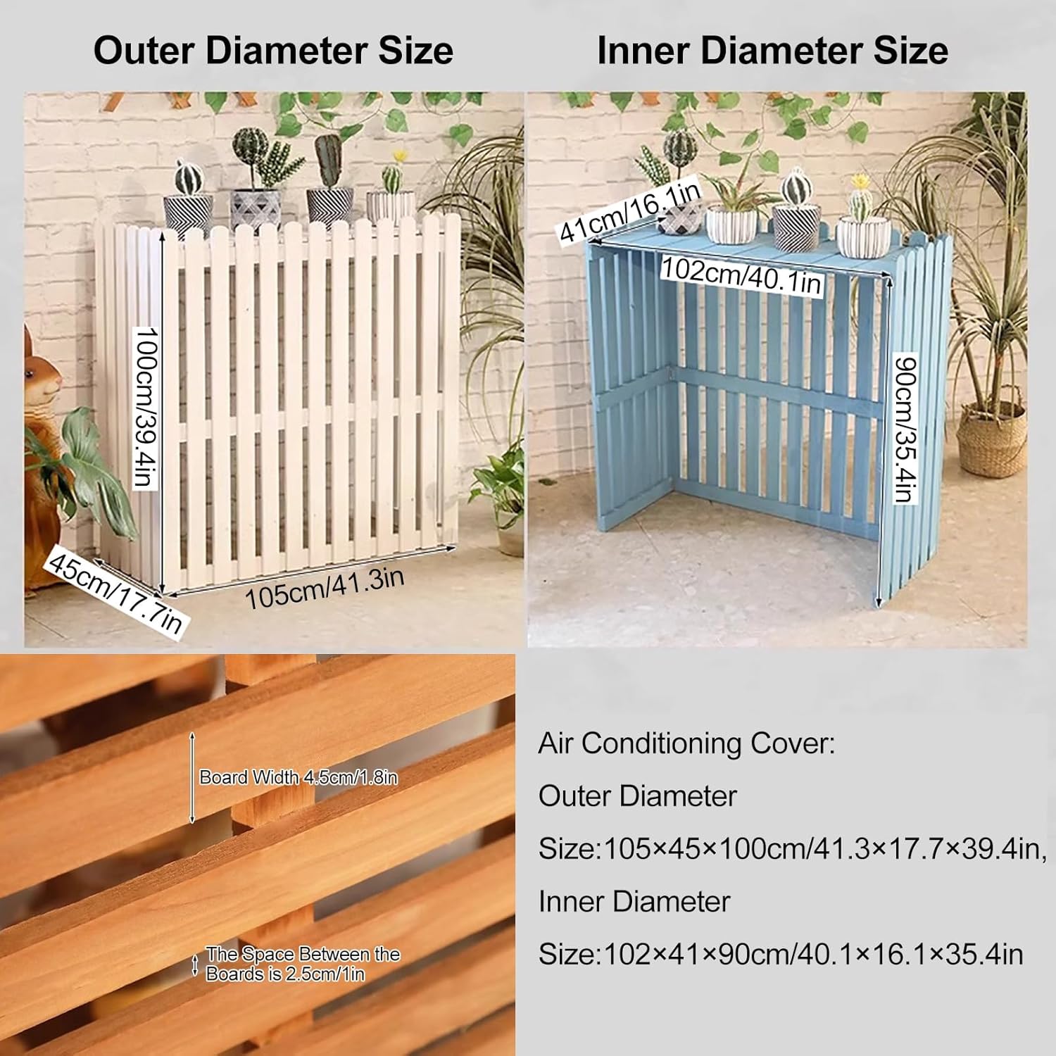 Outdoor Air Conditioner Cover Wood Ac Covers for Outside Decorative Ac Unit Cover Air Conditioner Covers for Outside Fence Blue A 105 * 45 * 100Cm