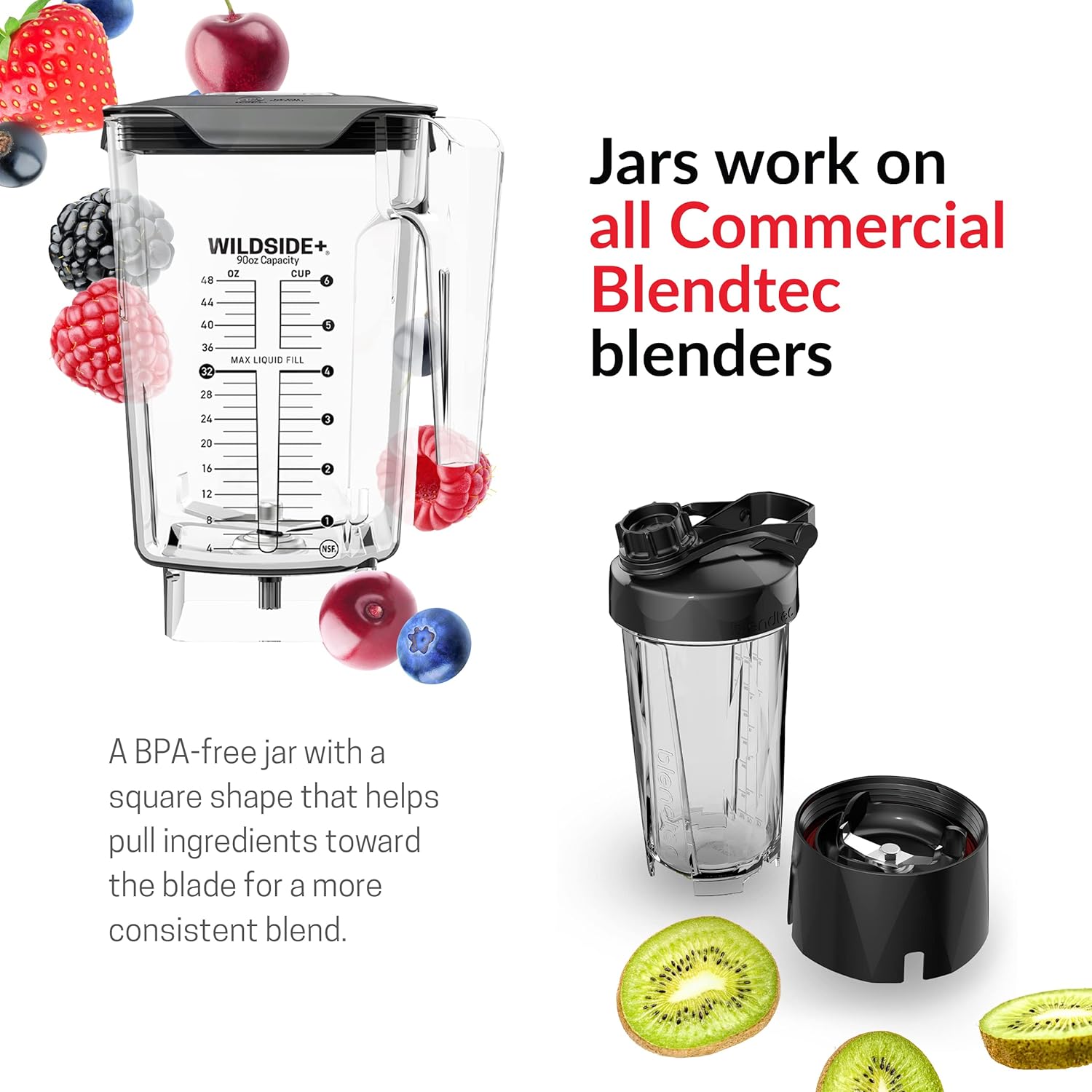 Blendtec Connoisseur 825 SpaceSaver - Commercial-Grade Blender - Wildside+ and FourSide Jar with Vented Gripper Lid - Black
