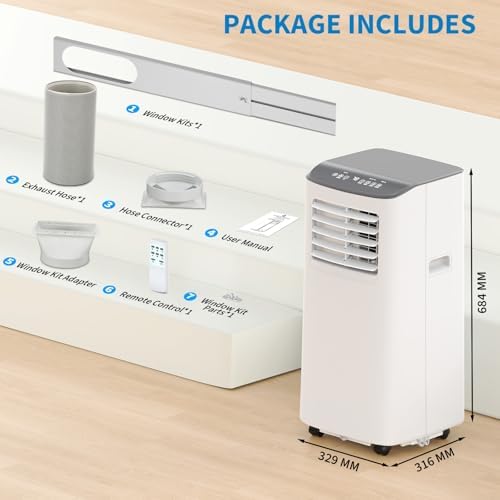 8,000 BTUs Portable Air Conditioner, 3-In-1 Room Air Conditioner with Fan & Dehumidifier Modes, Cools for 350 Sq.Ft, Remote Control & 24H Timer, Standing AC Conditioning for Bedroom, Office and Home