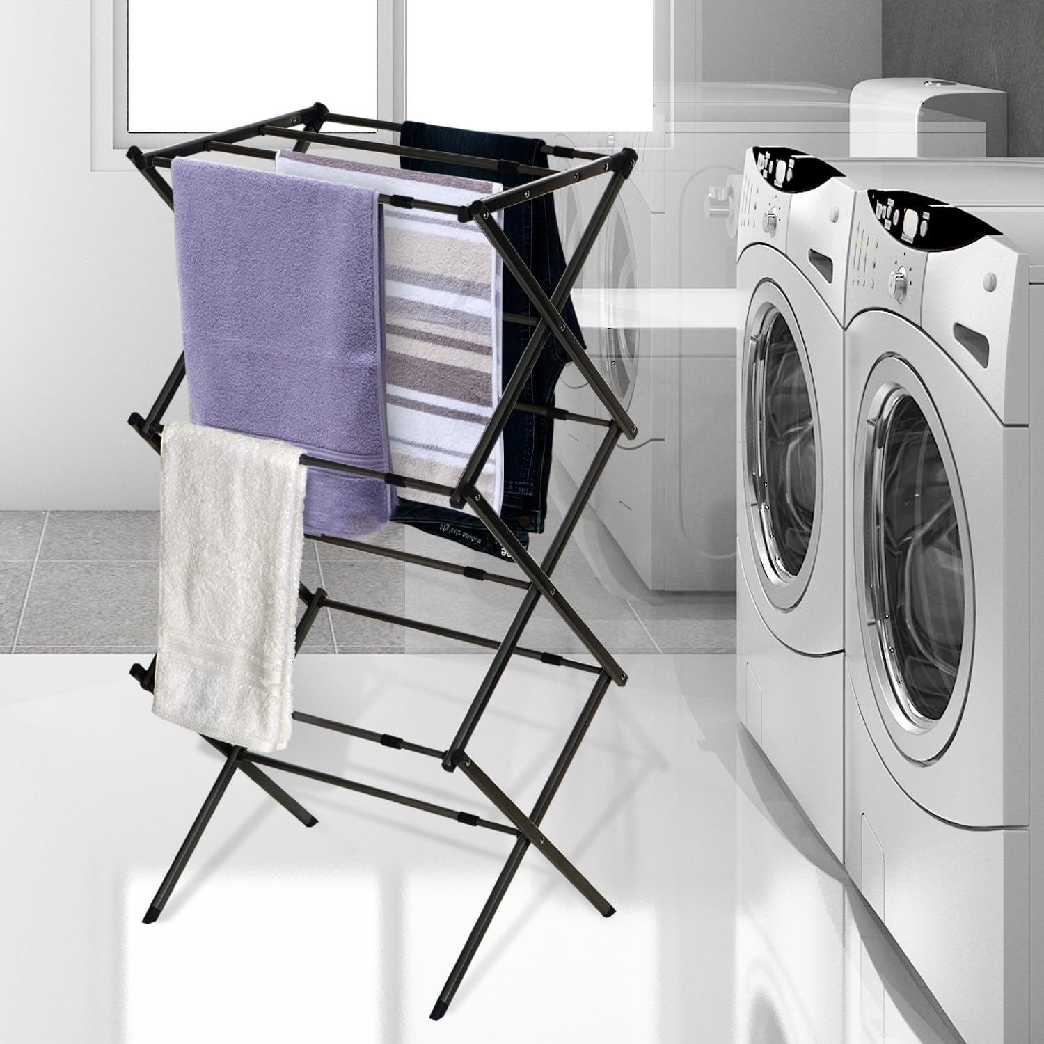 BLACK+DECKER Laundry Organization Expandable/Collapsible Clothes Drying Rack. Essential for Camping/Trailers or Anywhere You Air Dry Laundry. Oversized for Multiple Garments, (Black)