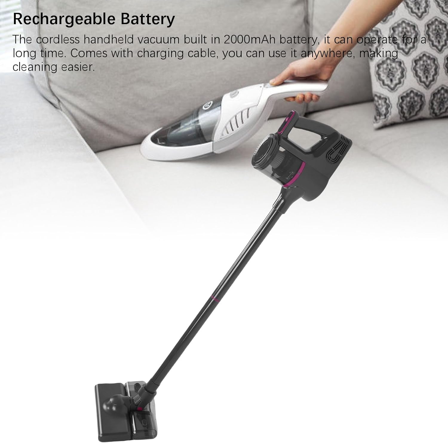 AYNEFY Handheld Upright Vacuum,2 in 1 Suction Drag Integrated 15000Pa Powerful Suction Cordless Stick Vacuum Cleaner for Carpet Hard Floor Pet Hair Car Cleanups Stairs