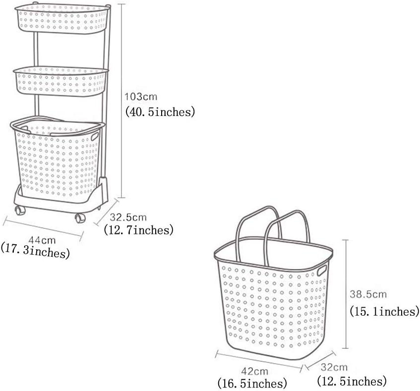 Laundry basket laundry bucket three-layer classification and wheels laundry basket bedroom balcony washing machine plastic laundry basket (Color : Gray Size : 44*32.5*103cm) (Brown 44*32.5*103cm)
