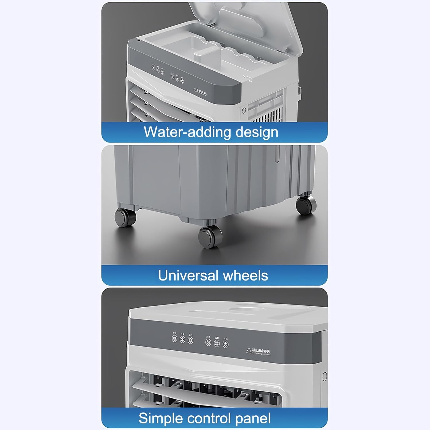 Commercial Evaporative Air Cooler Fan, Swamp Cooler Air Conditioner with 3-Speed, Large Water Tank, 120°Oscillation, Move The Scroll Wheel, Industrial Air Conditioning Fan for Room Outdoor(110x48x31cm