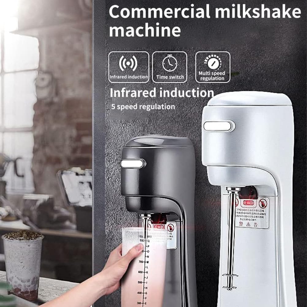 Automatic Milkshake Machine, Stainless Steel Commercial Drinks Mixer Blender Shaker, Electric Infrared Induction Milk Shake Mixer with 5 Gear Adjustable Speed, for Restaurant Coffee Shop Beverage B