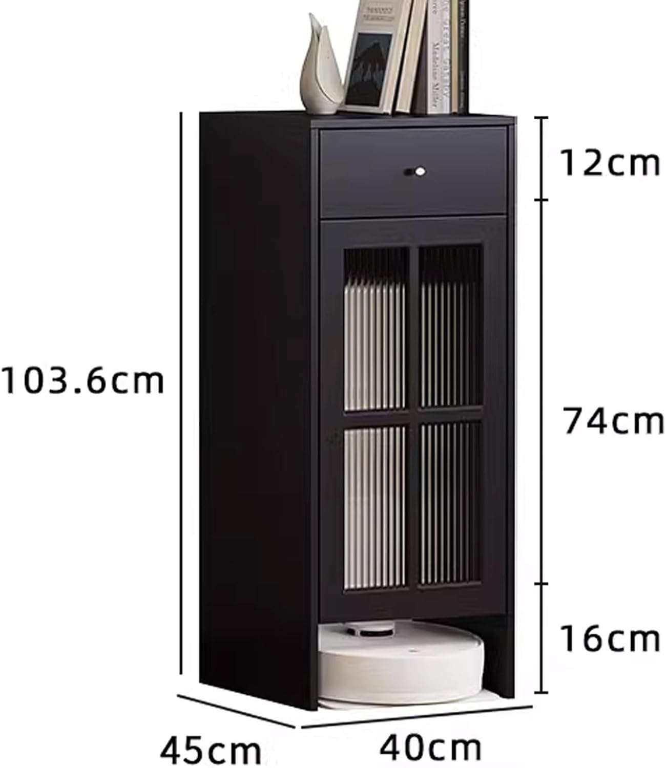Robot Vacuum Stand Cabinet Living Room Storage Shelf Made of Solid Wood Particle Board with Doors and Drawers Multi-Functional Modern Vacuum Storage Stand(Champagne)