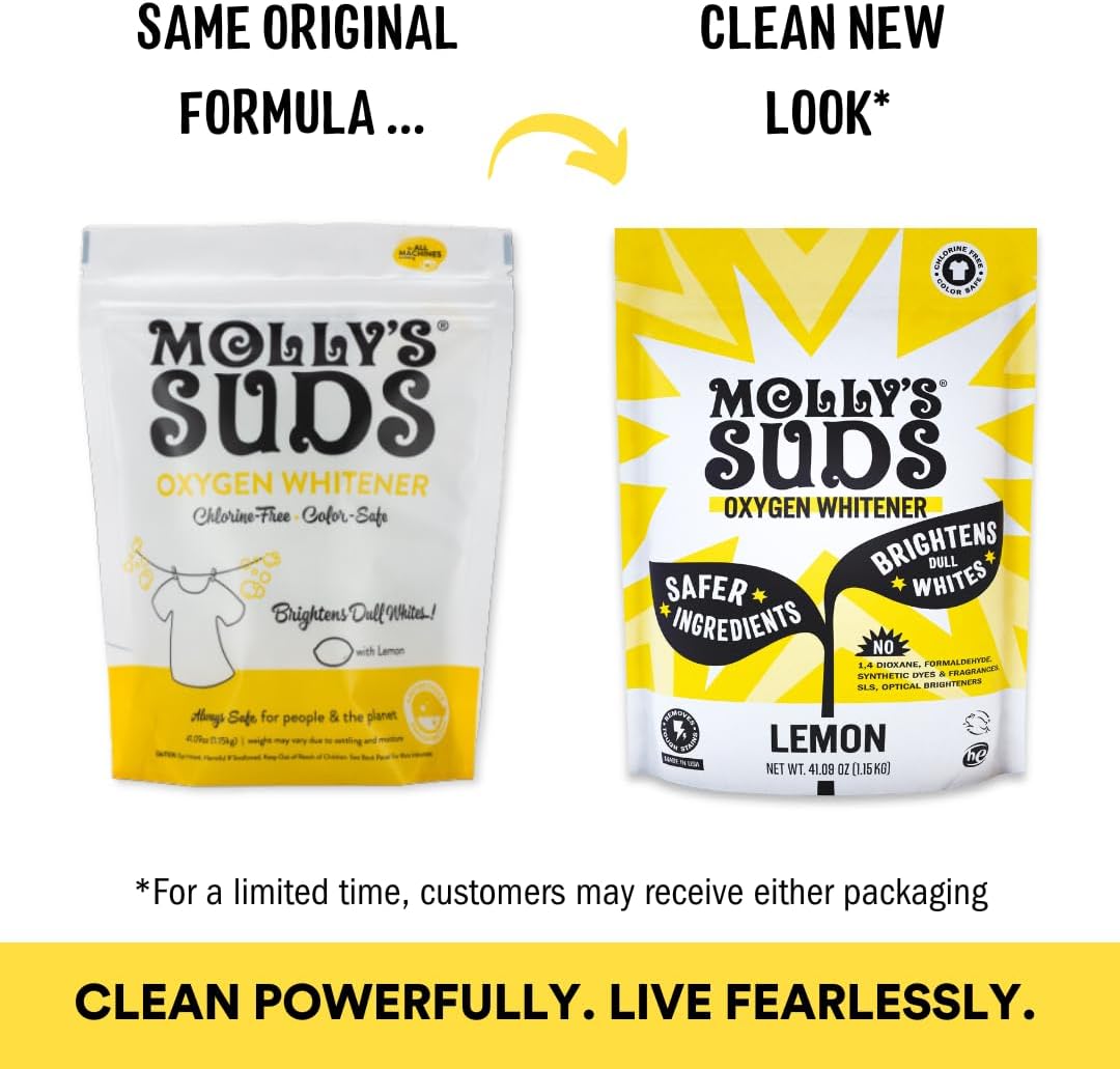 Molly's Suds Starter Pack | Includes 70 Load Natural Laundry Powder, 1 Package of Wool Dryer Balls & 1 Oxygen Whitener