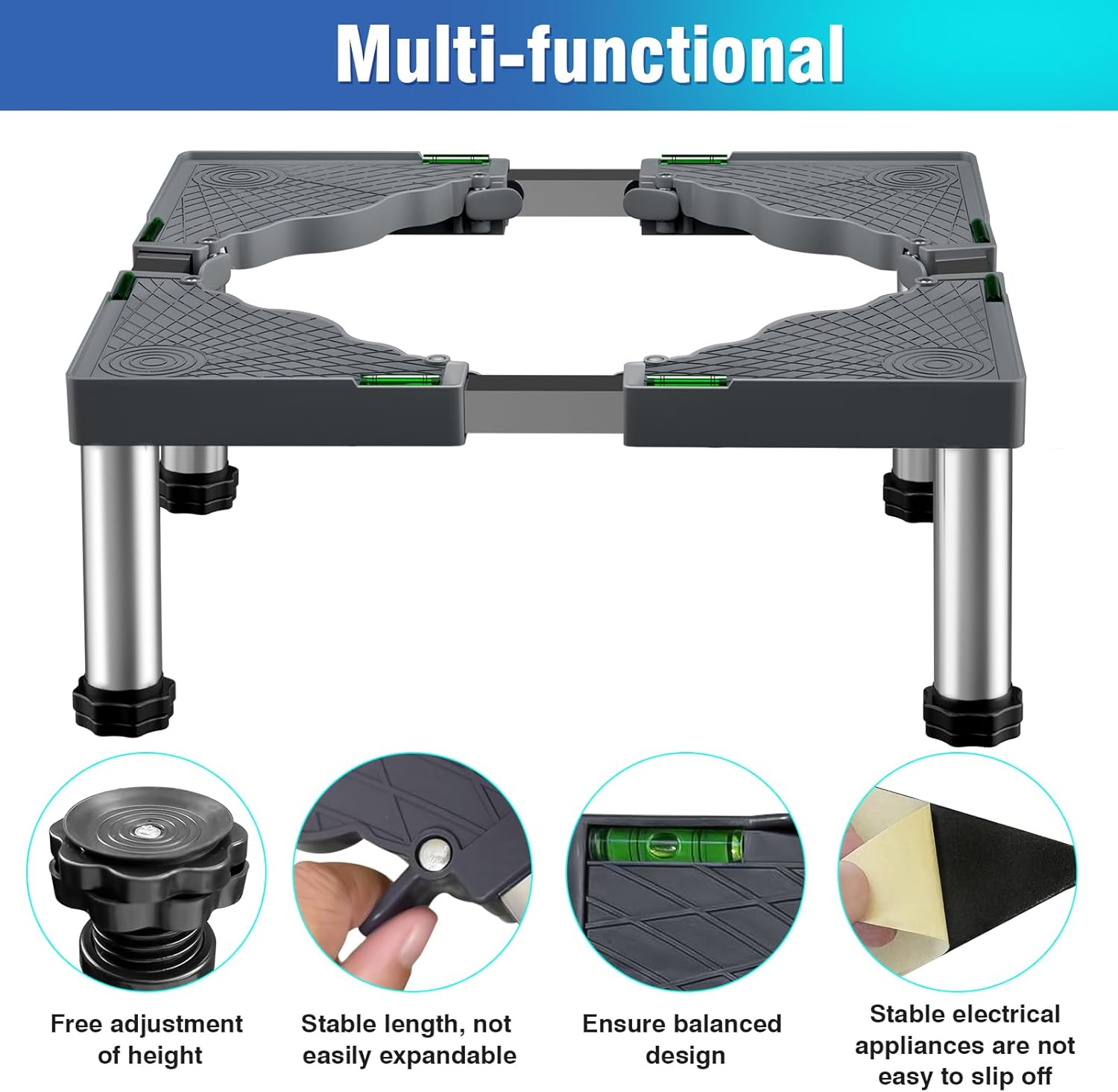 Mini Fridge Stand, 4 Strong Feet Laundry Stand Base Multi-Functional Adjustable Base Tray Anti-Vibration for Refrigerator Washing Machine Dryer Dishwasher AC, 9.4