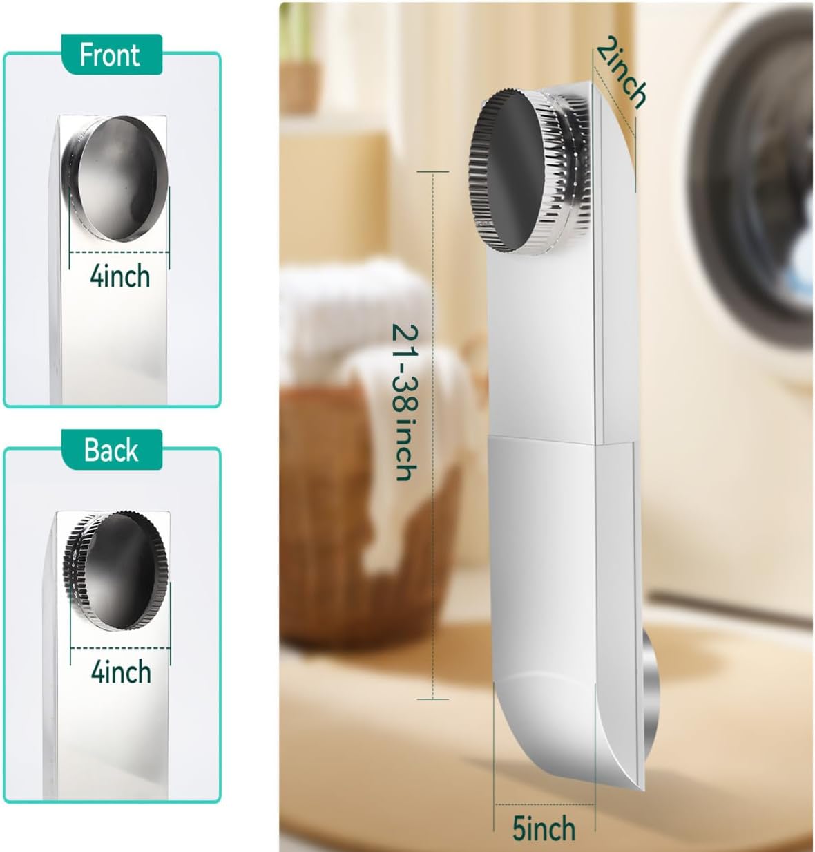 OEM Upgraded 21-38 in Adjustable Periscope Dryer Vent,Telescoping Dryer Vent Kit, Fit for all 4in Dryer Vent Outlet,for tight space square duct dryer vent pipe, stainless steel Dryer Vent