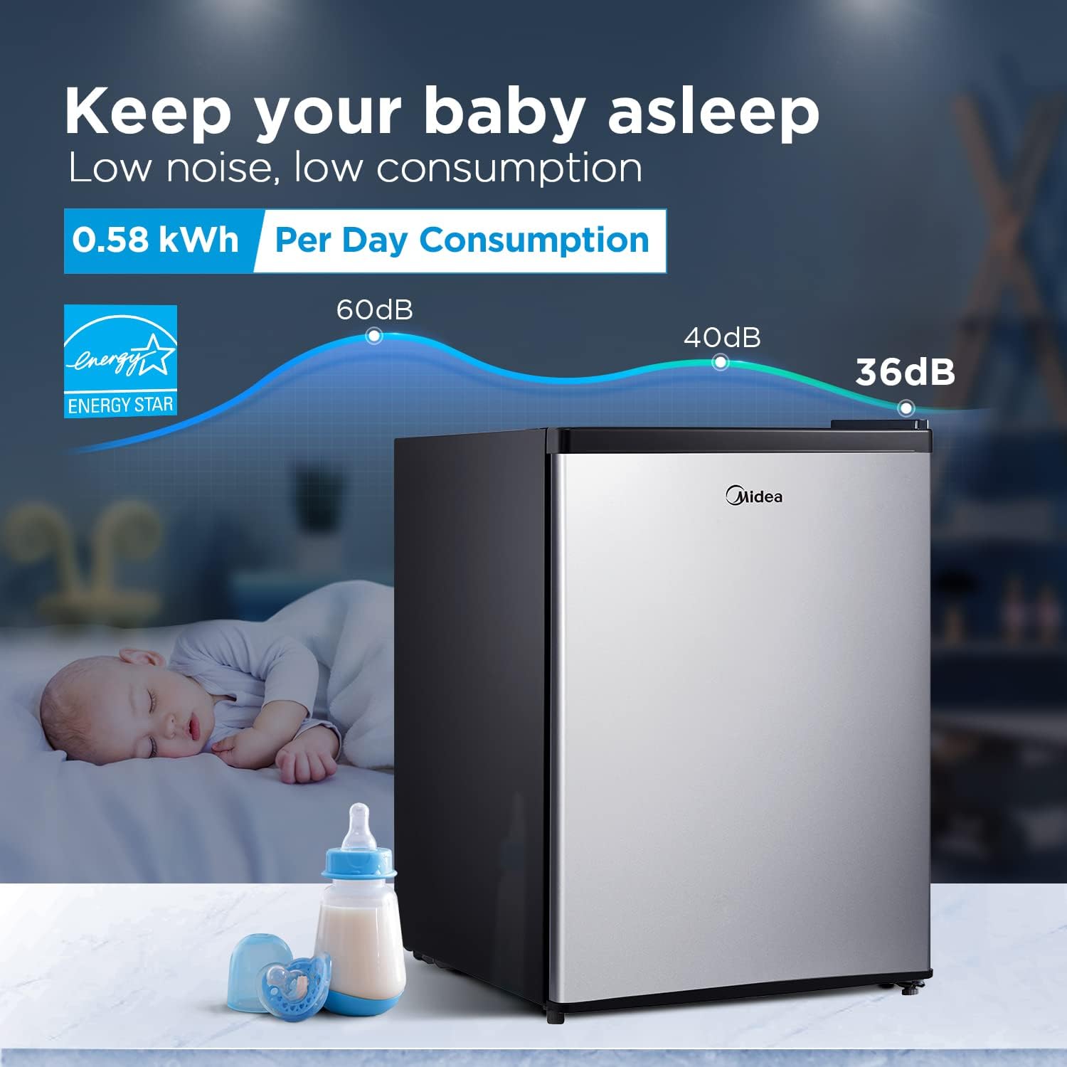 Midea WHS-87LSS1 Refrigerator, 2.4 Cubic Feet, Stainless Steel & TOSHIBA EM131A5C-BS Countertop Microwave Ovens 1.2 Cu Ft, 12.4