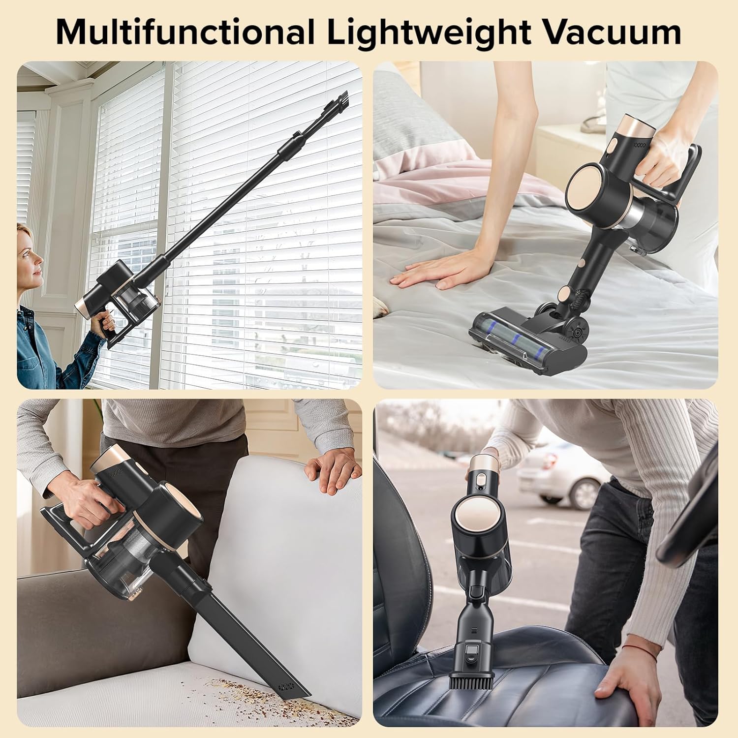 Cordless Vacuum Cleaner, Handheld Lightweight Stick Vacuum with LED Control Panel, 2 Cleaning Modes, Powerful Suction, Rechargeable Cordless Vacuum for Hardwood Floor, Tile, Carpet, Pet Hair