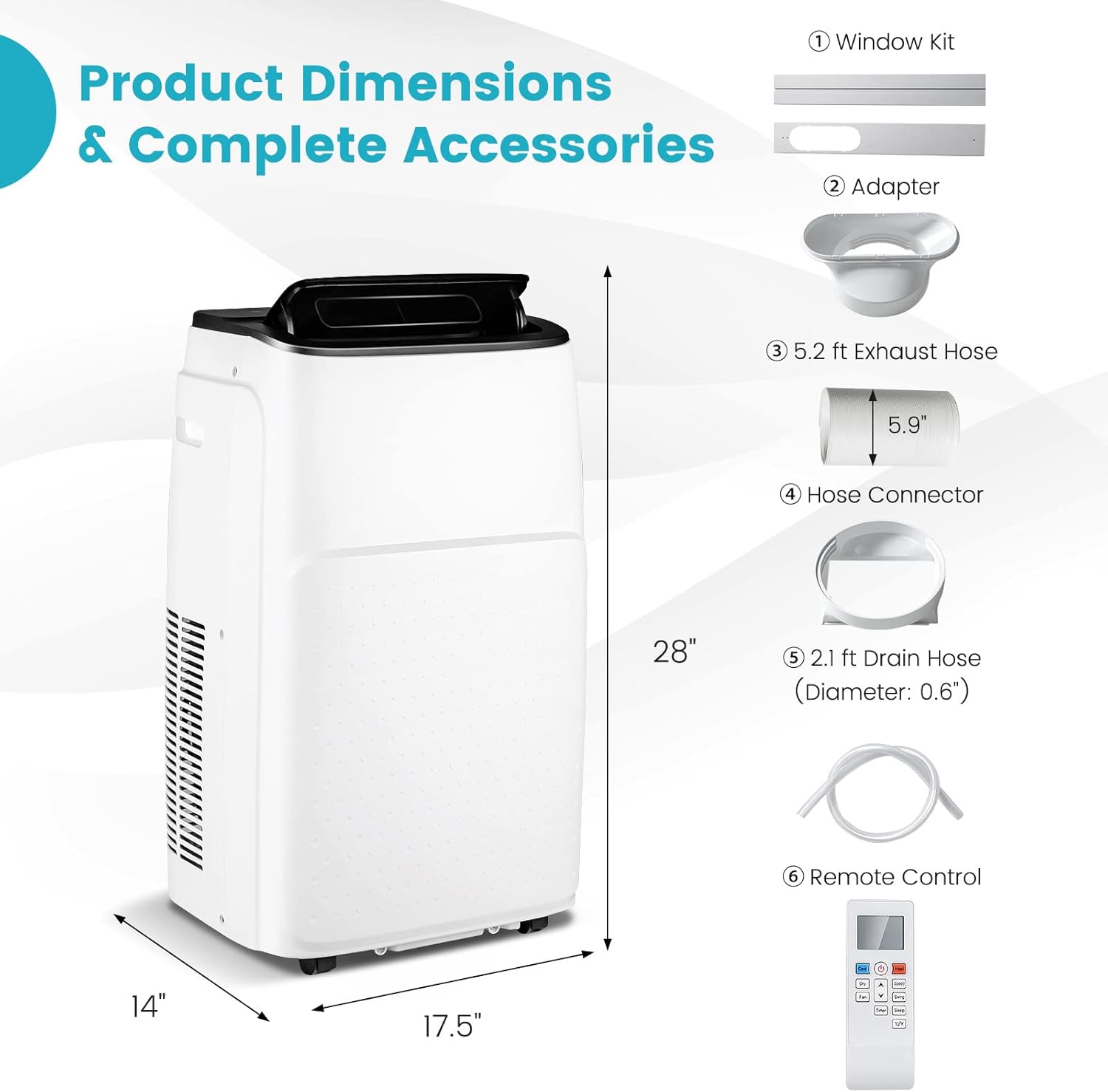 PETSITE Smart Portable Air Conditioner & Heater 13000 BTU, 4-in-1 Stand up AC Unit, Dehumidifier, Heater & Fan with Remote Control Window Kit For Rooms up to 600 Sq.ft