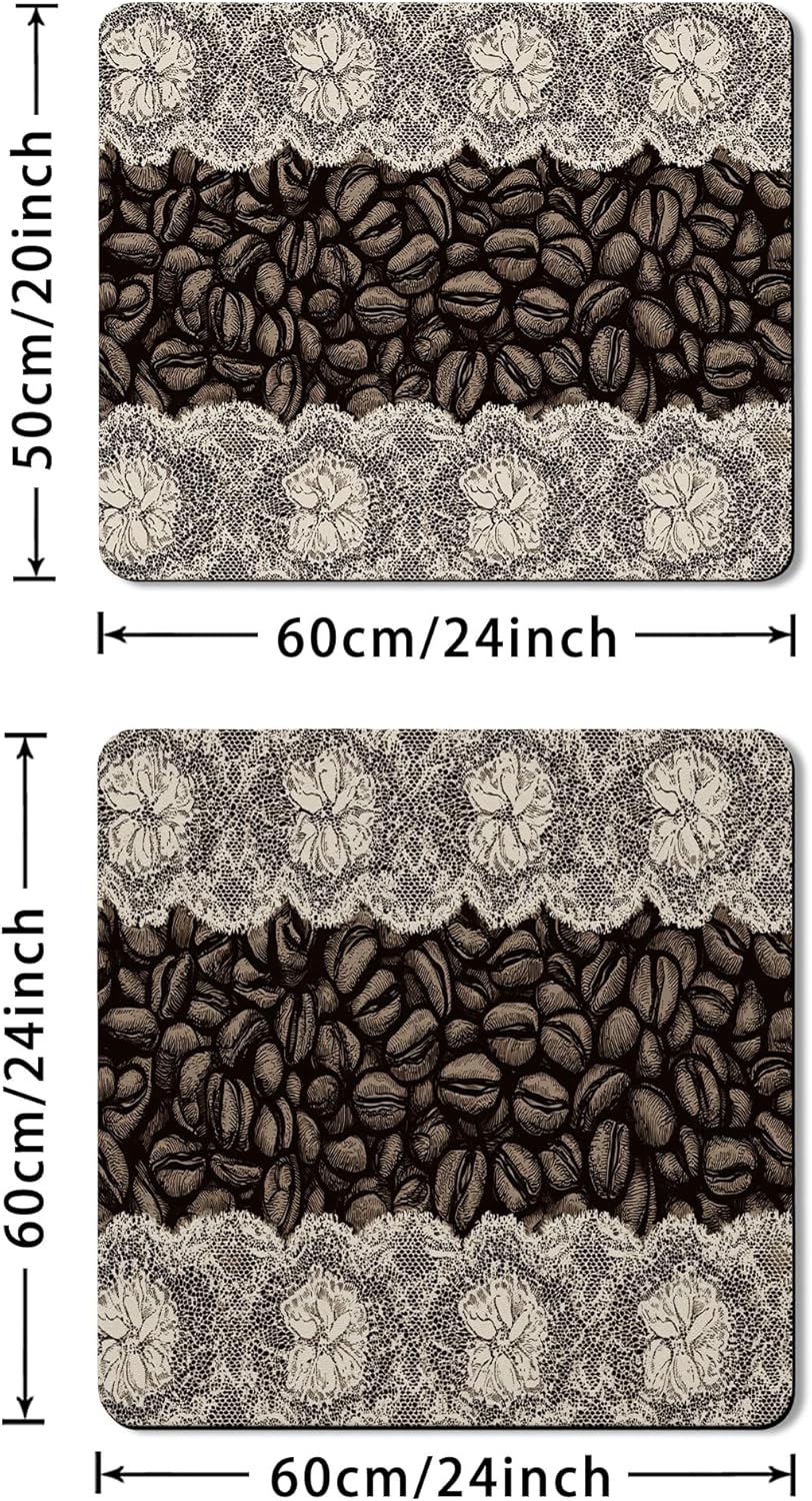Coffee Beans Washer Dryer Top Protector Mat, Vintage Brown Floral Laundry Machine Dust Covers, Rustic Rubber Anti-slip Waterproof Washer And Dryer Mats for Home 20x24 Inch