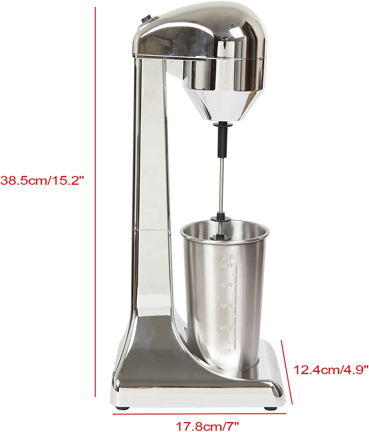 Single Head Milkshake Maker, Restaurant Retro Milkshake Maker Stainless Steel Cup Electric Blender Machine Household Commercial Drink Mixer with 500ml Stainless Steel Cup, Silver