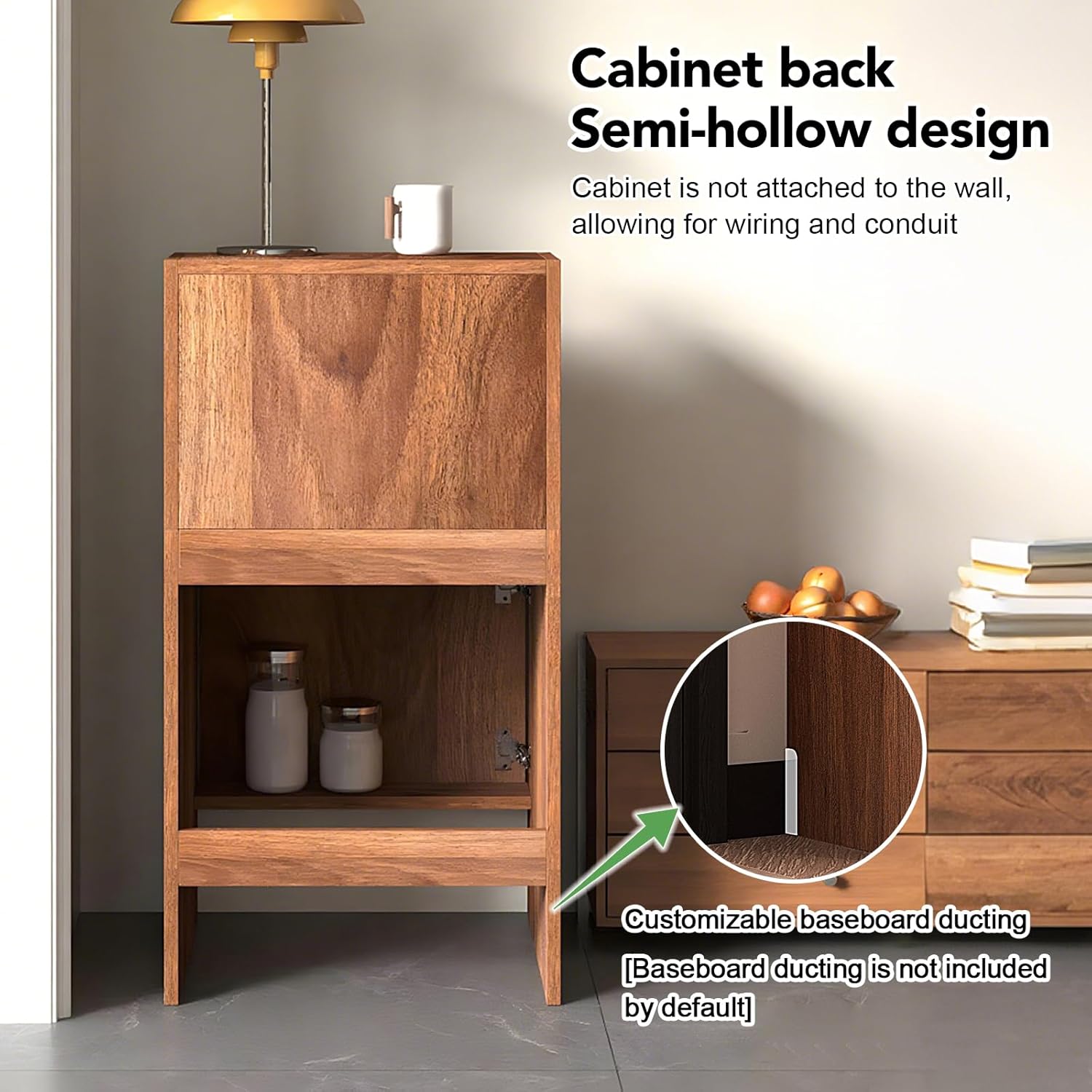 Robot Vacuum Cabinet, Wood Hidden Robot Vacuum Storage Cabinet with Doors, Side Table for Living Room Kitchen Office, Easy Water Changing