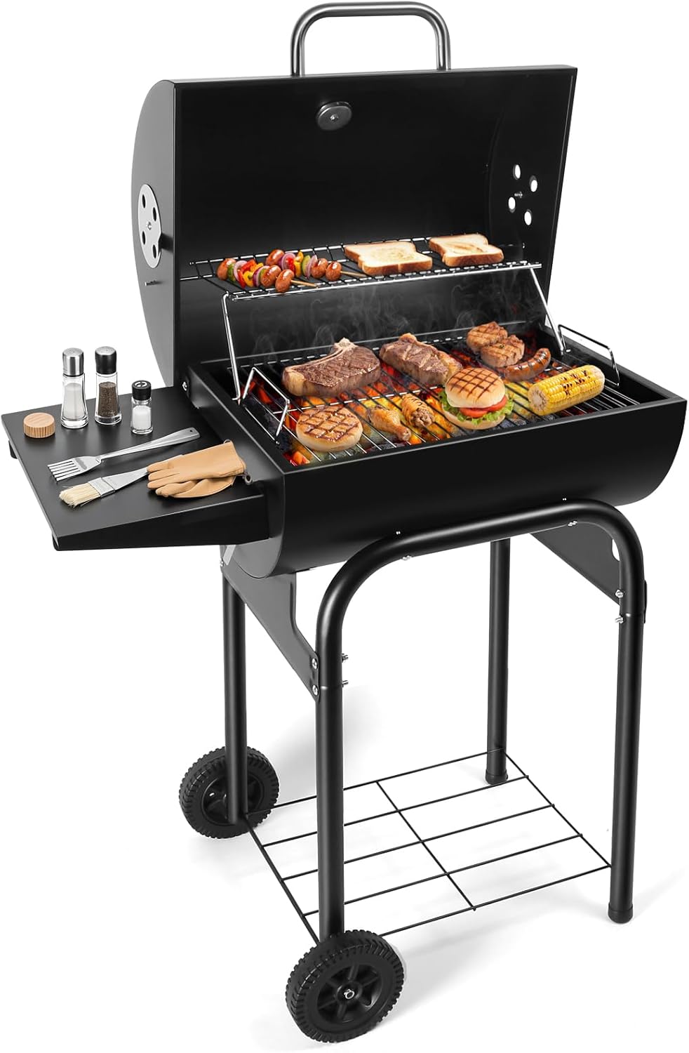 Barrel Barbecue Charcoal Grill: Premium Spacious Outdoor BBQ Grill with Side Table - Ideal for Patio Cooking Backyard Grilling Camping Picnics Tailgating Parties